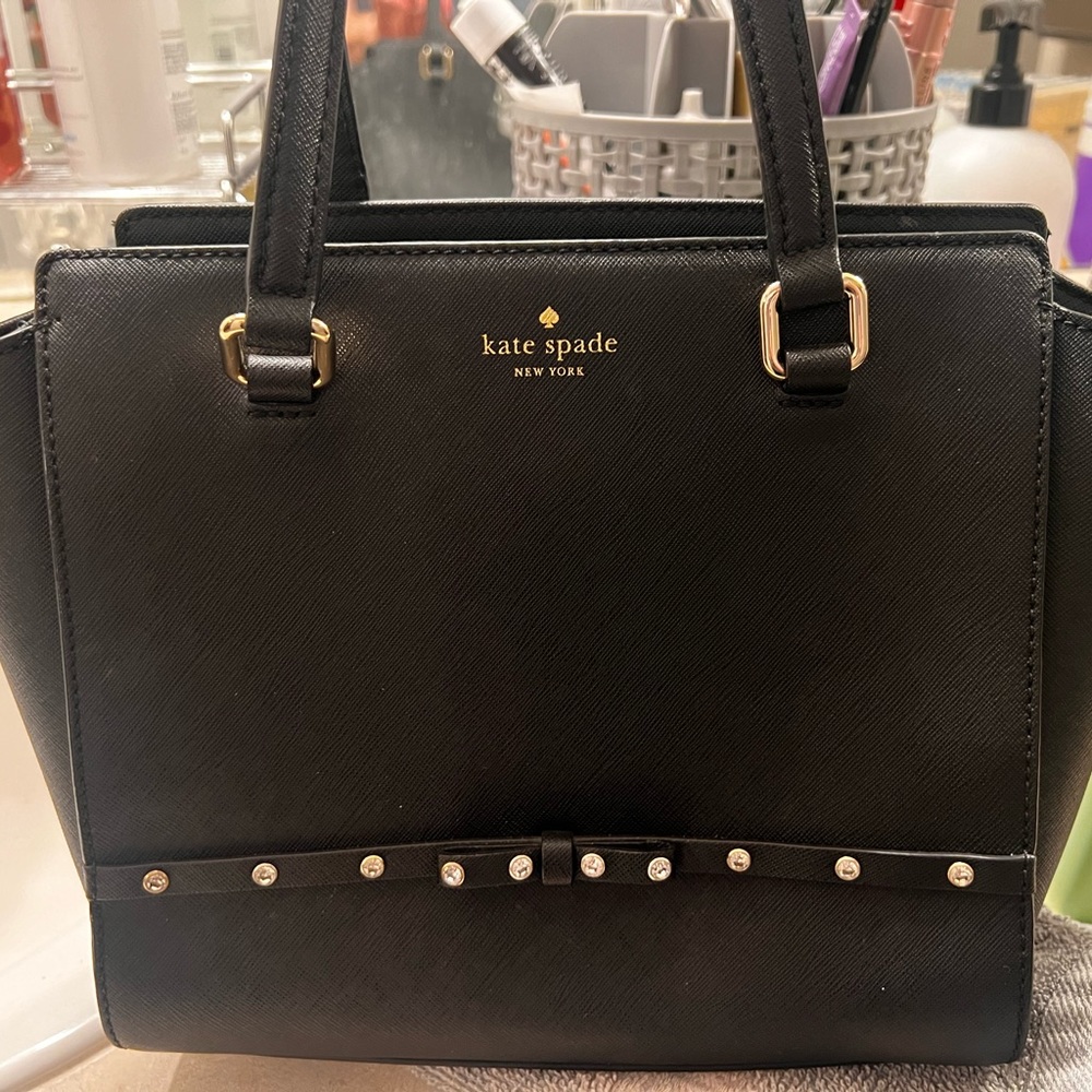 Kate spade black with rhinestone detail no king strap short handles only